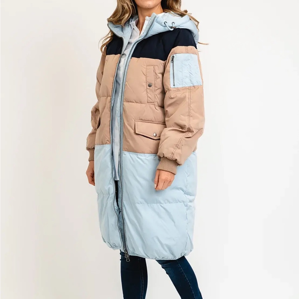 ICHI Down Color Block Jacket Small NWOT